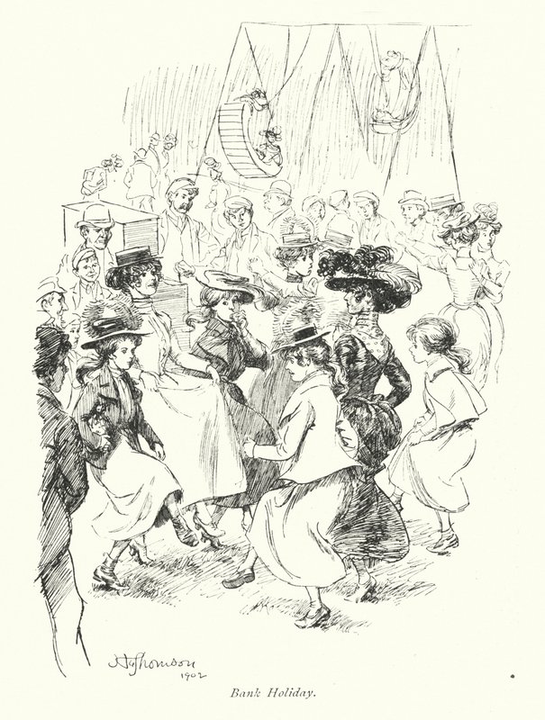 London: Bank Holiday (färglitografi) av Hugh Thomson