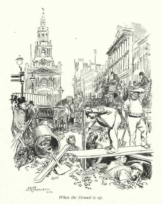 London: When the Strand is up (färglitografi) av Hugh Thomson