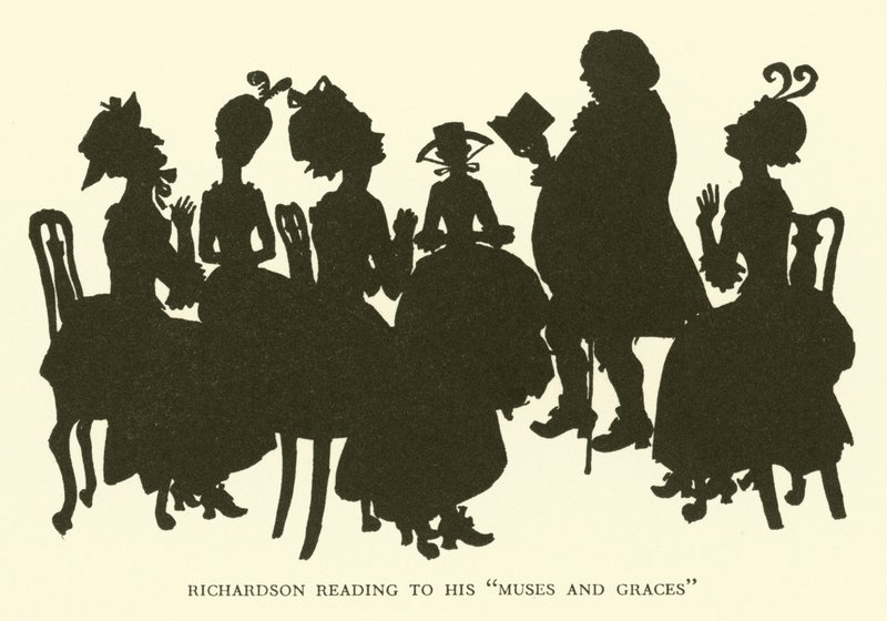 Richardson läser till sina "Muses and Graces" (gravyr) av Hugh Thomson