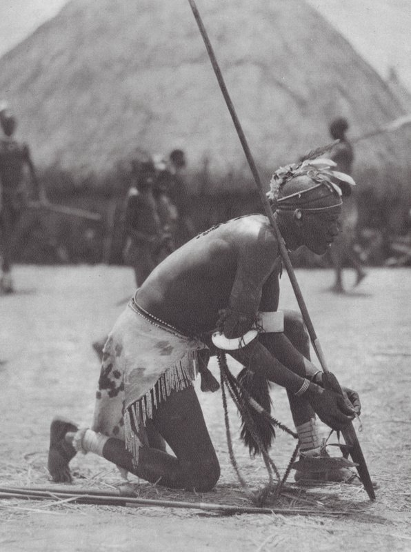 Afrika: Shilluk i festdräkt (svartvitt foto) av Hugo Adolf Bernatzik