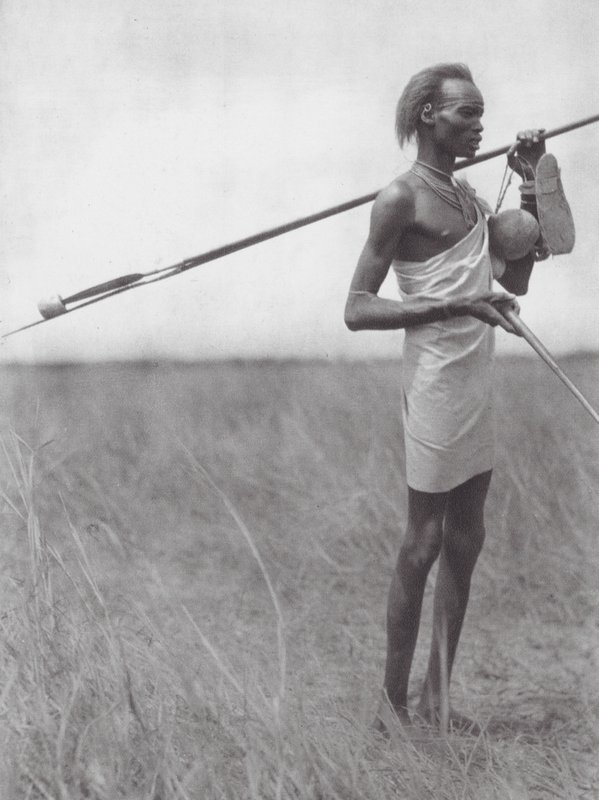 Afrika: Resande Dinka-krigare (svartvitt foto) av Hugo Adolf Bernatzik