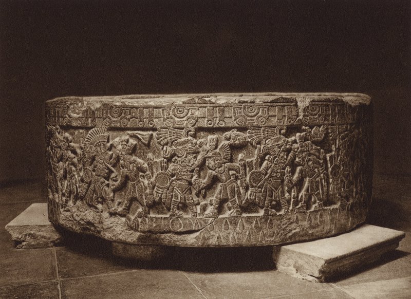 Mexiko: Kung Tizocs offeraltare, Nationalmuseum (svartvitt foto) av Hugo Brehme