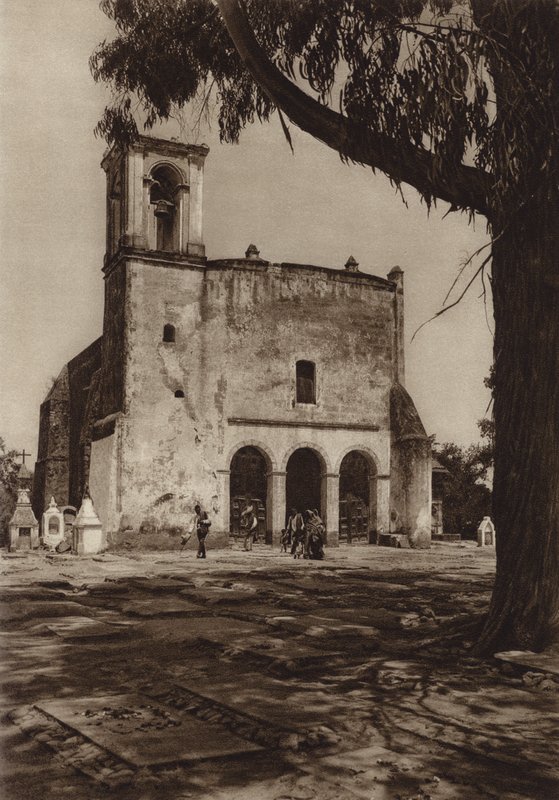 Mexiko: Amecameca, kapellet "Guadalupe" på det heliga berget (svartvitt foto) av Hugo Brehme