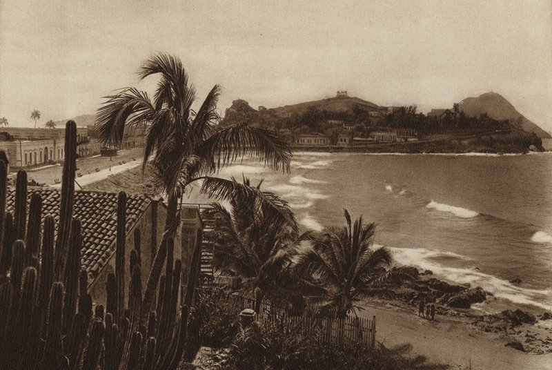 Mexiko: Mazatlan Bay (svartvitt foto) av Hugo Brehme