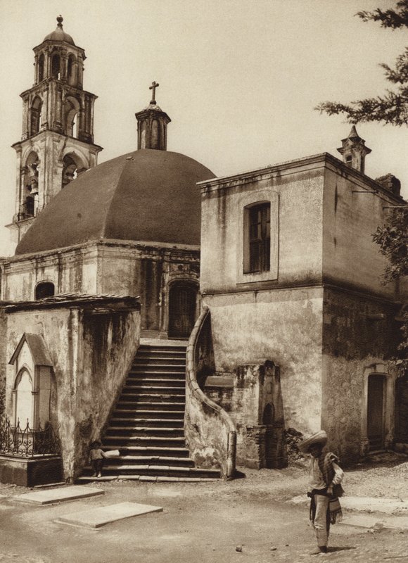 Mexiko: Kapellet på det heliga berget, Amecameca (svartvitt foto) av Hugo Brehme