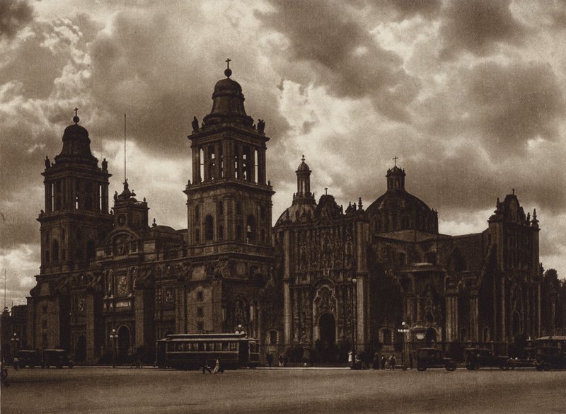 Mexiko: Huvudstaden Mejico, La catedral (svartvitt foto) av Hugo Brehme