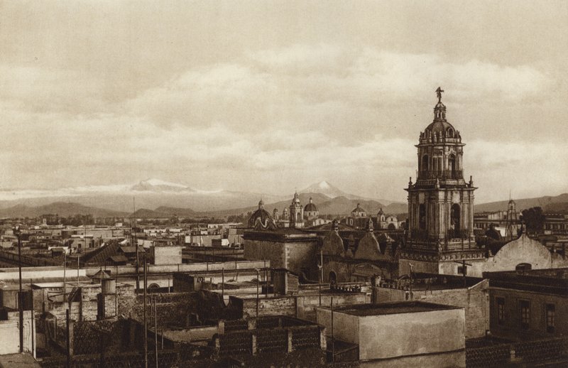 Mexiko: Huvudstaden Mejico, östlig delvy (svartvitt foto) av Hugo Brehme