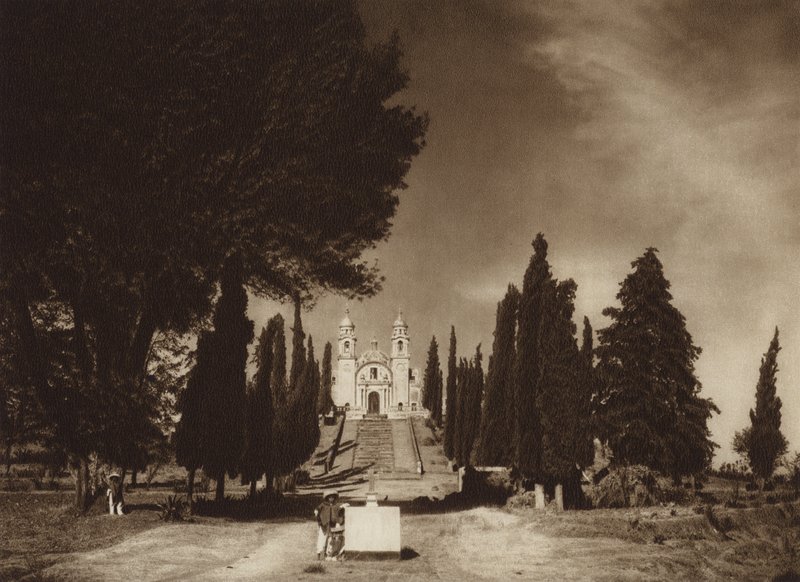 Mexiko: Cholula, Guadalupe-kyrkan (svartvitt foto) av Hugo Brehme