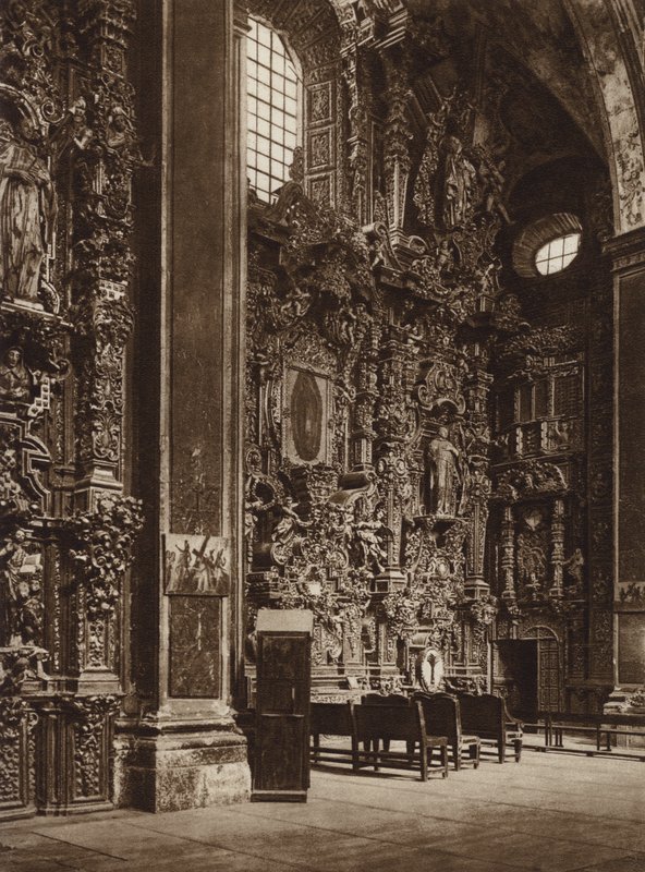 Mexiko: Kyrkan i Tepozotlan (svartvitt foto) av Hugo Brehme