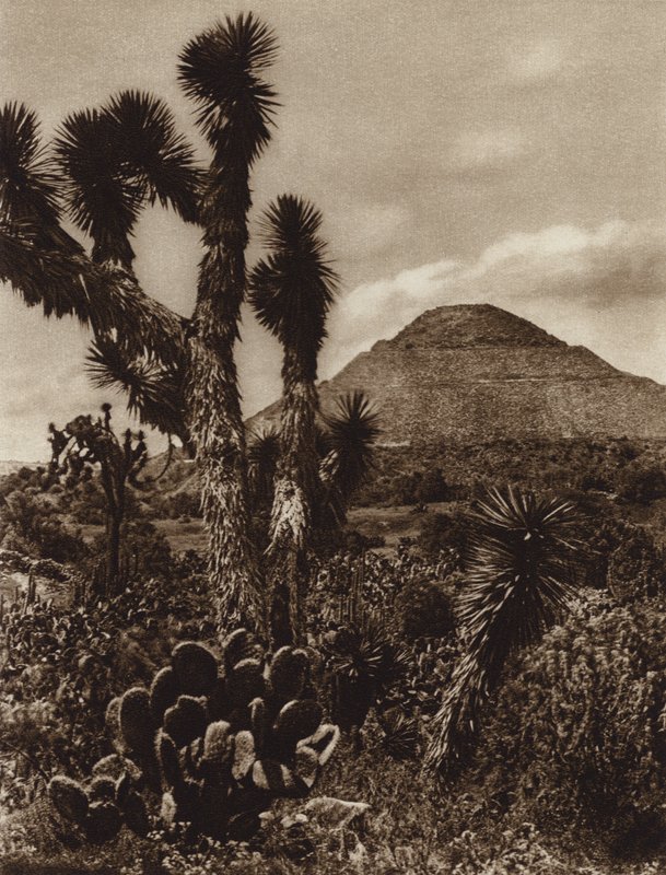 Mexiko: San Juan Teotihuacan, Månens pyramid (svartvitt foto) av Hugo Brehme