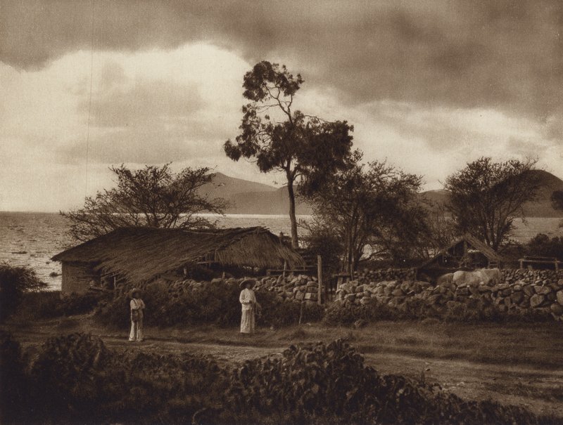 Mexiko: Vy över Chapalasjön (svartvitt foto) av Hugo Brehme