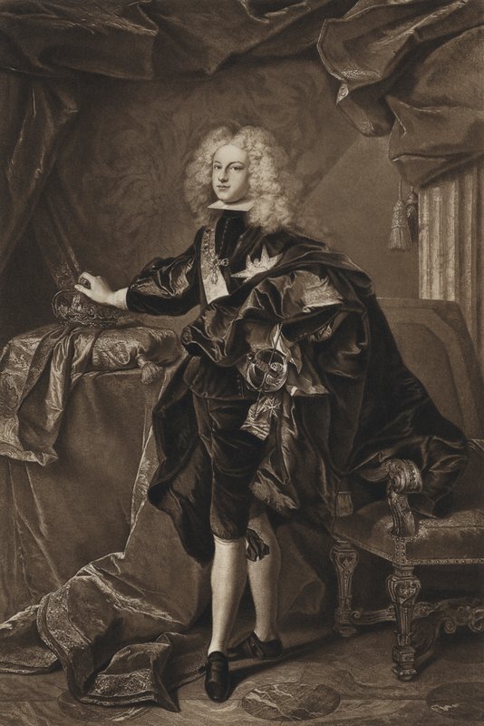 Filip V, kung av Spanien (litho) av Hyacinthe (after) Rigaud