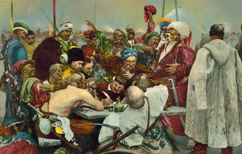 Zaporozhianske kosakkers svar til Sultan Mehmed IV fra Det Osmanniske Rige swed av Ilya Efimovich after Repin