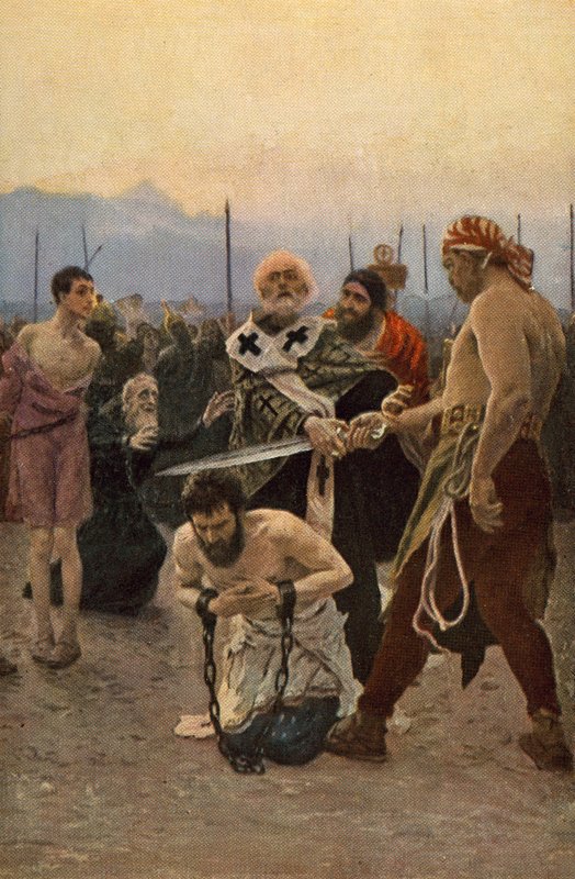 St Nicholas of Myra räddar tre oskyldiga från döden av Ilya Efimovich Repin