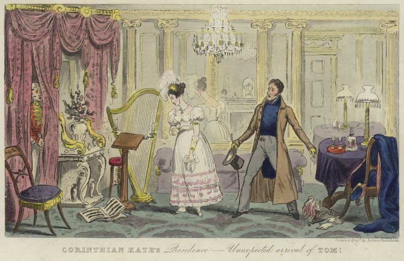Korintiska Kates residens - oväntad ankomst av Tom! av Isaac Robert Cruikshank