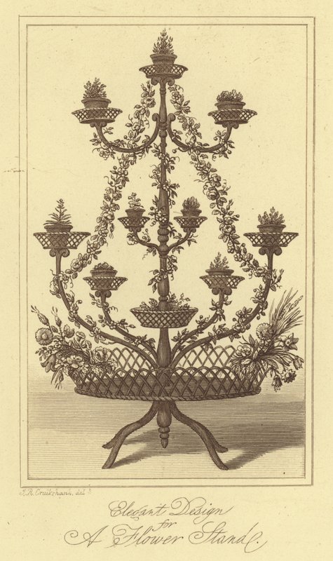 Elegant design för ett blomsterställ (gravyr) av Isaac (after) Cruikshank