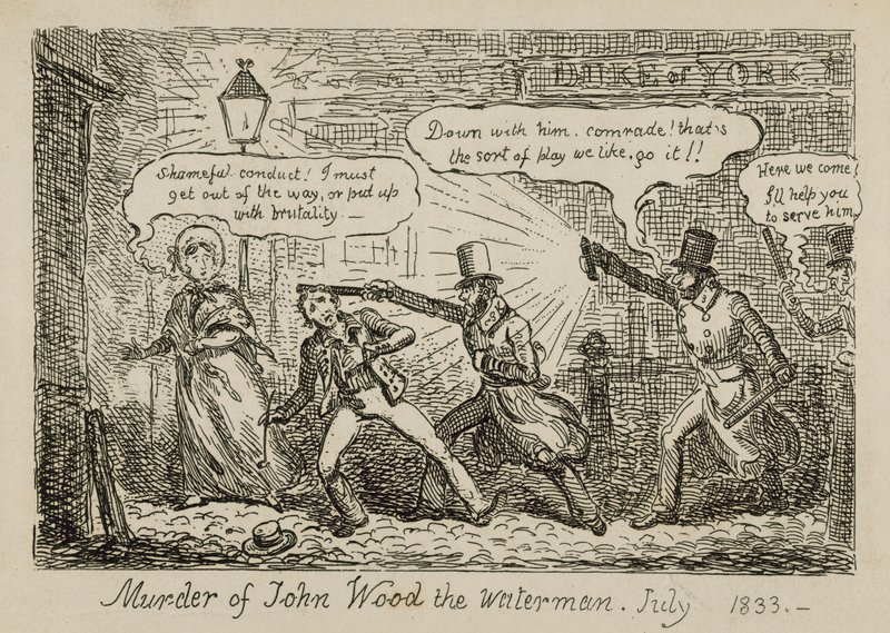Mordet på vattenmannen John Wood, juli 1833 (gravyr) av Isaac (after) Cruikshank