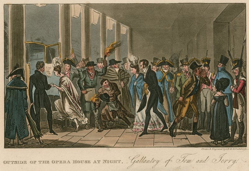 Utanför operahuset; Galanteri av Tom och Jerry av Isaac, Robert and George Cruikshank