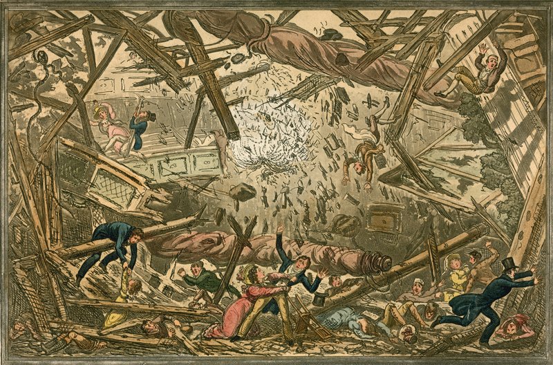 Fallet av New Brunswick Theatre, 28 februari 1828 av Isaac, Robert and George Cruikshank