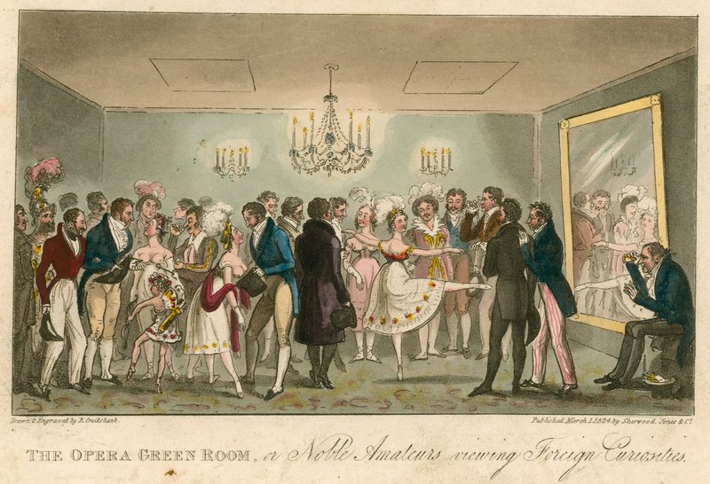 Operans gröna rum, eller Noble Amateurs viewing Foreign Curiosities (Ädla amatörer som tittar på utländska kuriositeter) av Isaac, Robert and George Cruikshank