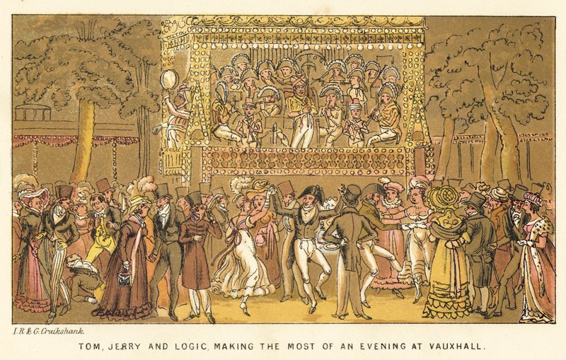 Tom, Jerry och Logic, gör det mesta av en kväll på Vauxhall av Isaac, Robert and George Cruikshank
