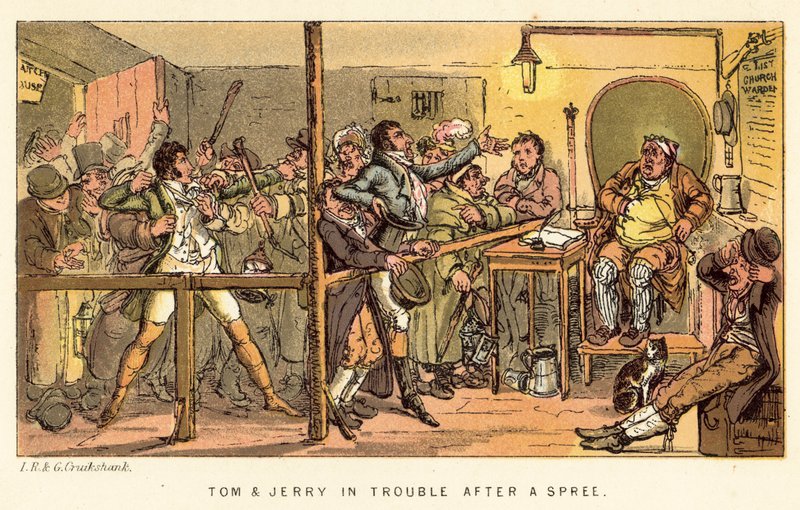 Tom och Jerry i trubbel efter en spree av Isaac, Robert and George Cruikshank