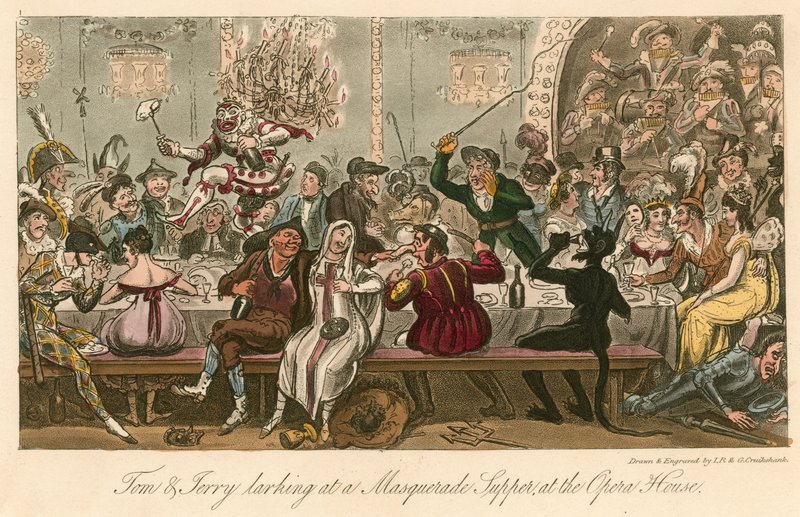 Tom och Jerry läxar på en maskeradkväll på operahuset i London av Isaac, Robert and George Cruikshank