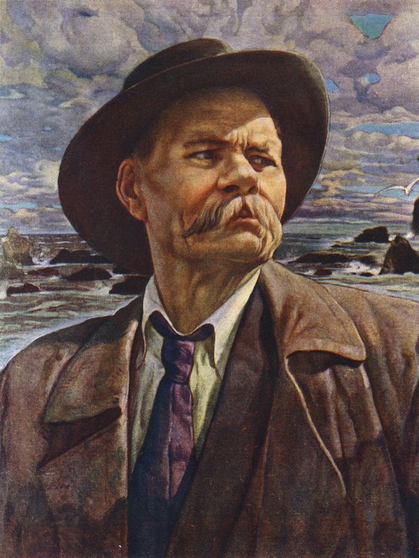 Porträtt av den ryske författaren Maxim Gorkij (lito i färg) av Isaak Israilevich (after) Brodsky