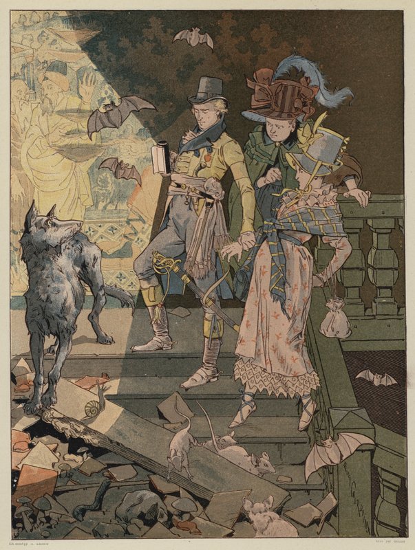 Scen från La Dame de Gai-Fredon, av Quatrelles (Ernest L