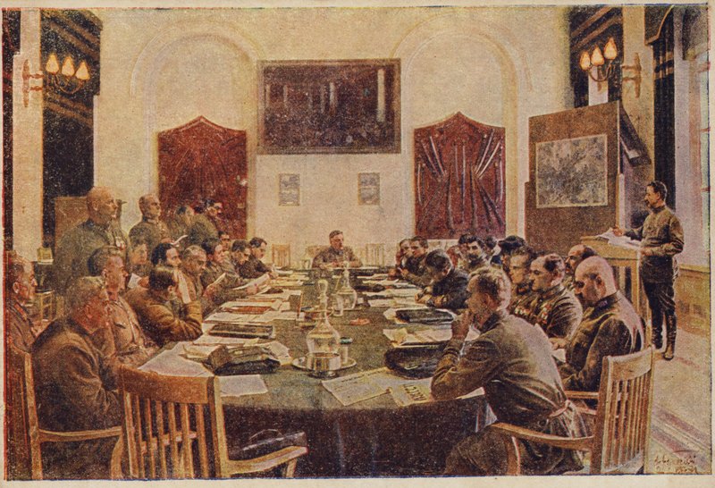 Möte för det revolutionära militärrådet, Sovjetryssland. c1925-1934 av Isaak Israilevich Brodsky