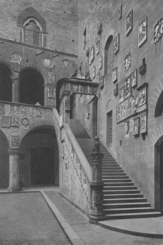Florens, innergården och trappan i Palazzo del Podesta (s/v foto) av Italian Photographer
