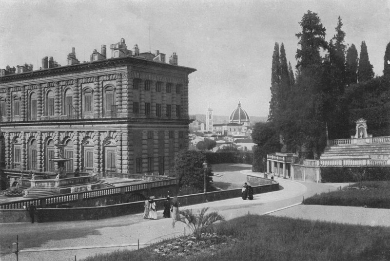 Florens och Palazzo Pitti, bakre del med utsikt över katedralen (s/v foto) av Italian Photographer