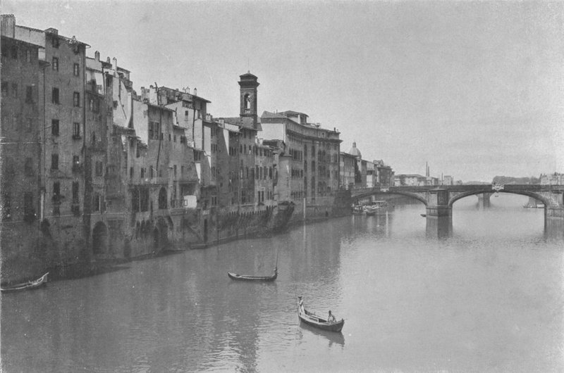 Florens, utsikt över Arno med S Trinita-bron (s/v foto) av Italian Photographer