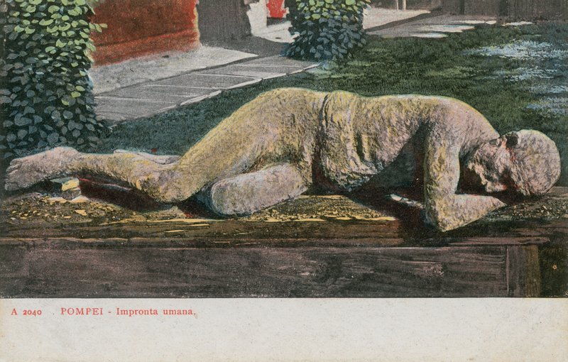 Frusen människa i museet i Pompeji. Vykort skickat 1913. av Italian Photographer
