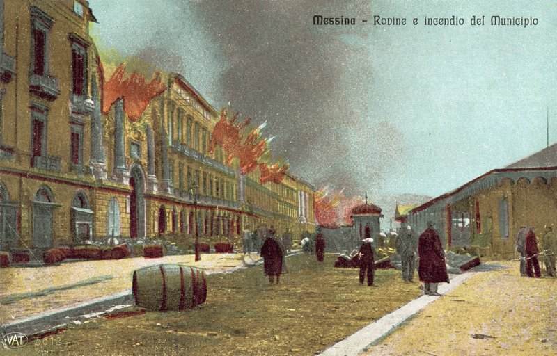 Messina, Rådhusets ruiner och brand av Italian Photographer