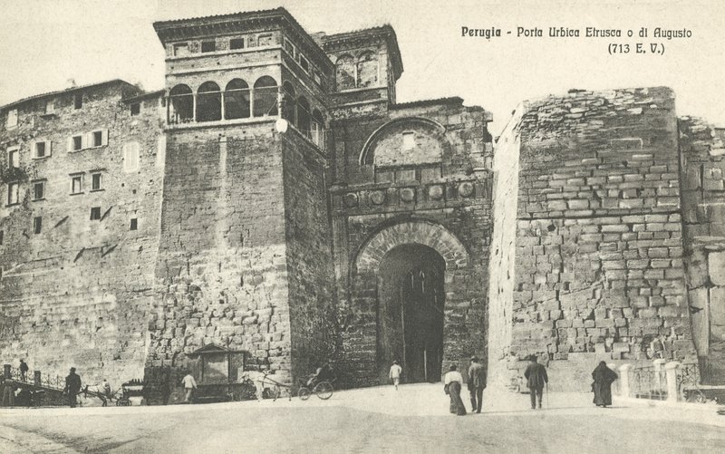 Perugia, Italien, Etruskiska eller Augustus Urban Gate av Italian Photographer