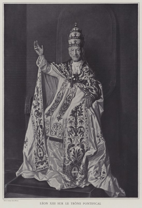 Påven Leo XIII på den påvliga tronen (s/v foto) av Italian Photographer
