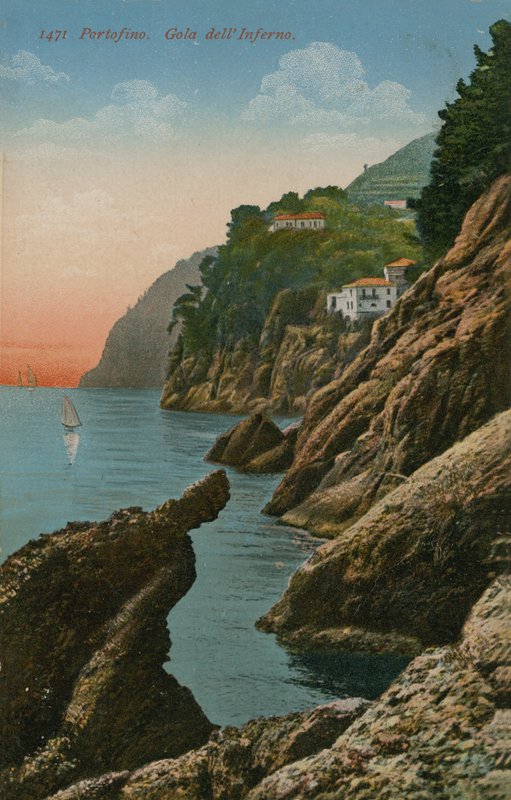Portofino, Italien. Gola dell Inferno. Vykort skickat 1913. av Italian Photographer