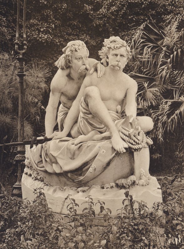 Sicilien / Sicilien: Villa Giulia och Canaris-gruppen, Civiletti-skulptur (svartvitt foto) av Italian Photographer