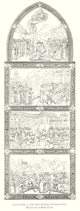 Agnolo Gaddi, höger sida av kören Santa Croce, Det heliga korsets historia (gravyr) av Italian School