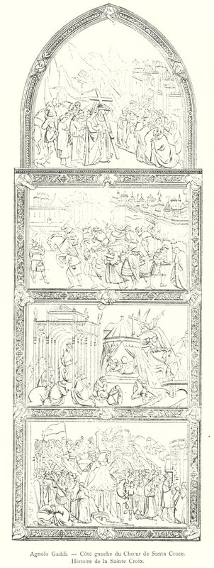 Agnolo Gaddi, vänster sida av kören Santa Croce, historia om det heliga korset (gravyr) av Italian School