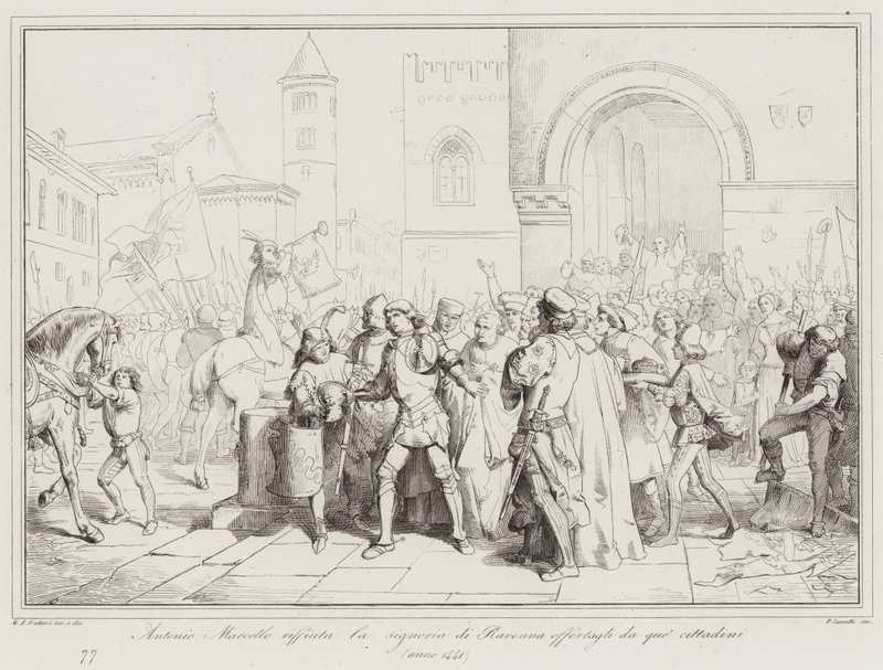 Antonio Marcello vägrar herrskapet över Ravenna som erbjuds honom av dessa medborgare av Italian School