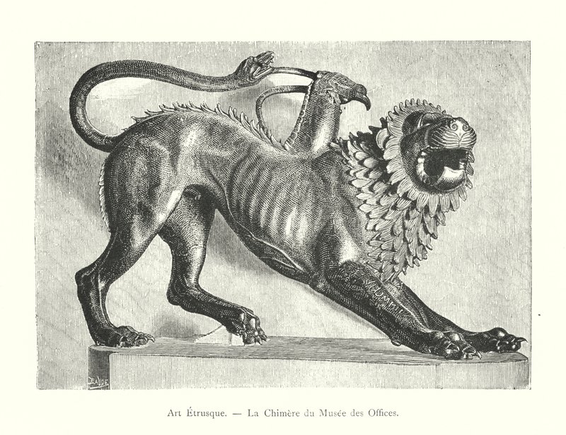 Etruskisk konst, Uffizimuseets chimär (gravyr) av Italian School