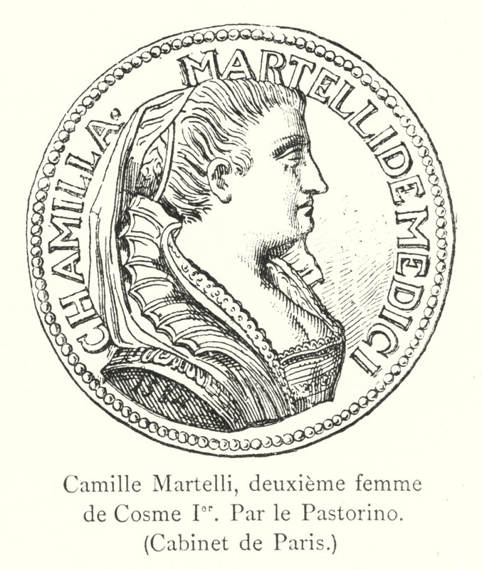 Camille Martelli, andra fru till Cosimo I, Av Pastorino, Cabinet de Paris (gravyr) av Italian School