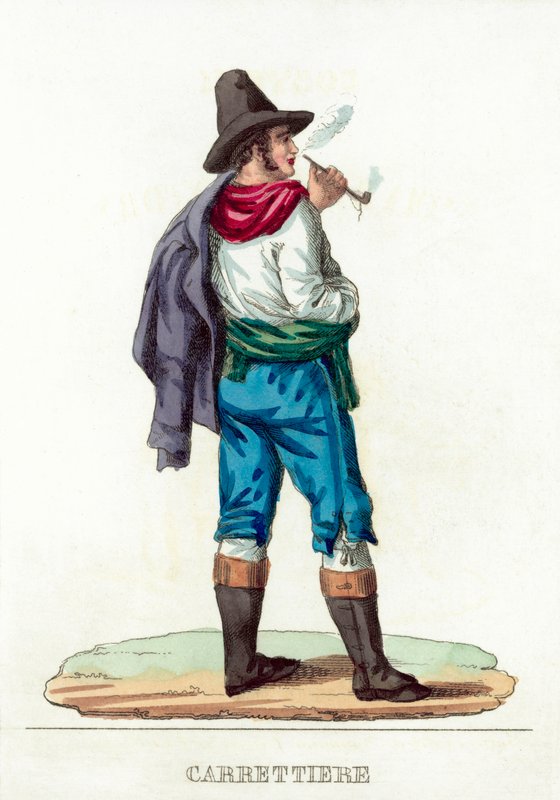 Carrettiere (färgad gravyr) av Italian School
