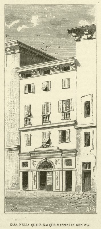 Hus där Mazzini föddes i Genua (gravyr) av Italian School