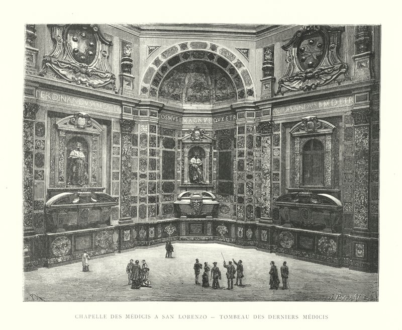 Mediciens kapell i San Lorenzo, den siste Medicis grav (gravyr) av Italian School