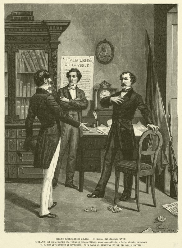 Fem dagar i Milano, 21 mars 1848 (gravyr) av Italian School