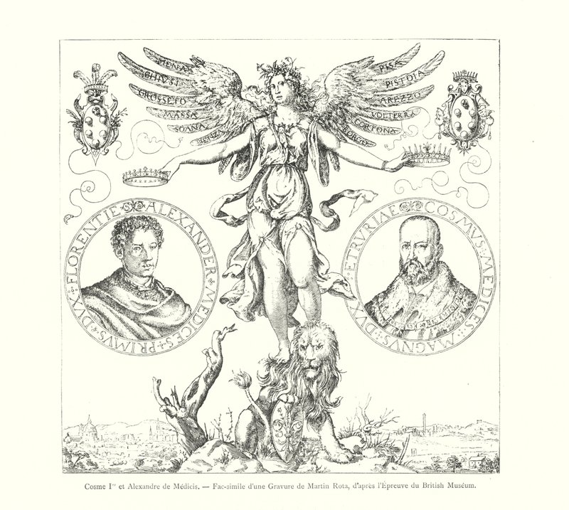 Cosimo I och Alexander de Medici, Faksimil av en gravyr av Martin Rota, efter British Museum Print (gravyr) av Italian School