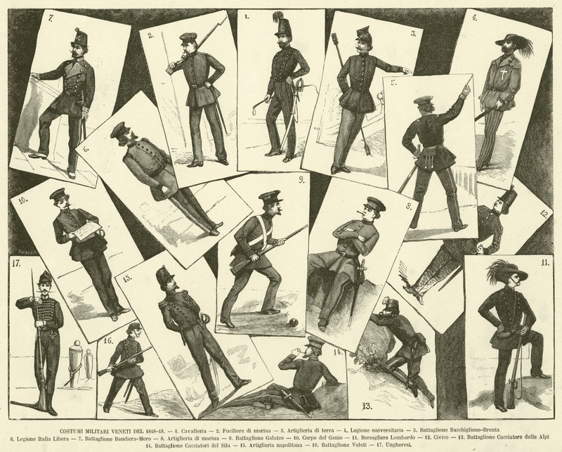 Venetianska militärdräkter från 1848-49 (gravyr) av Italian School